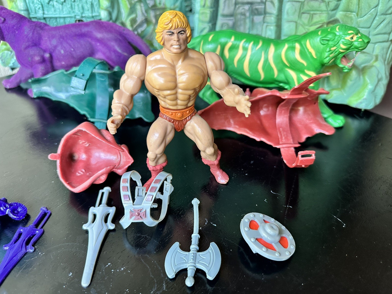Heman Battle Cat Skeletor Soft Head 1981 Taiwan Panthor Complete Lot Shera MOTU