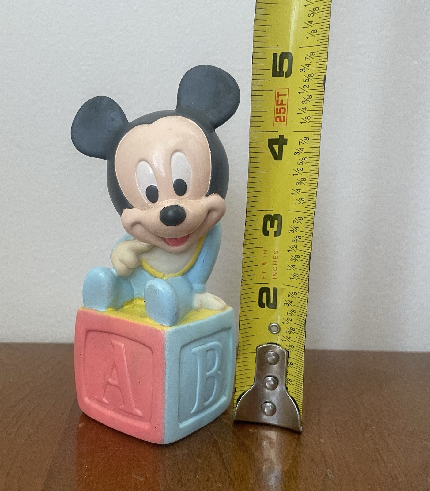 Vintage 1992 Playskool Walt Disney Baby Mickey On a Block Squeeze Squeak Toy