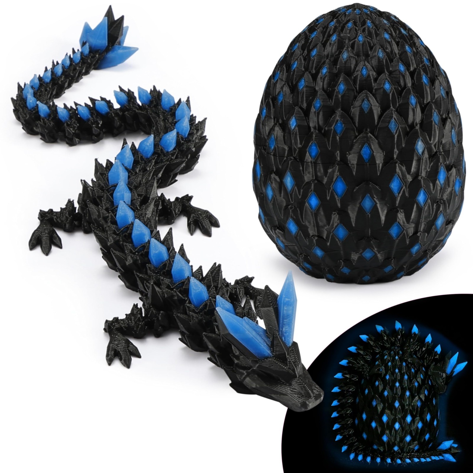 3D Printed Dragon Egg Toy with Glow in The Dark, Articulated Easter 3D Printe…