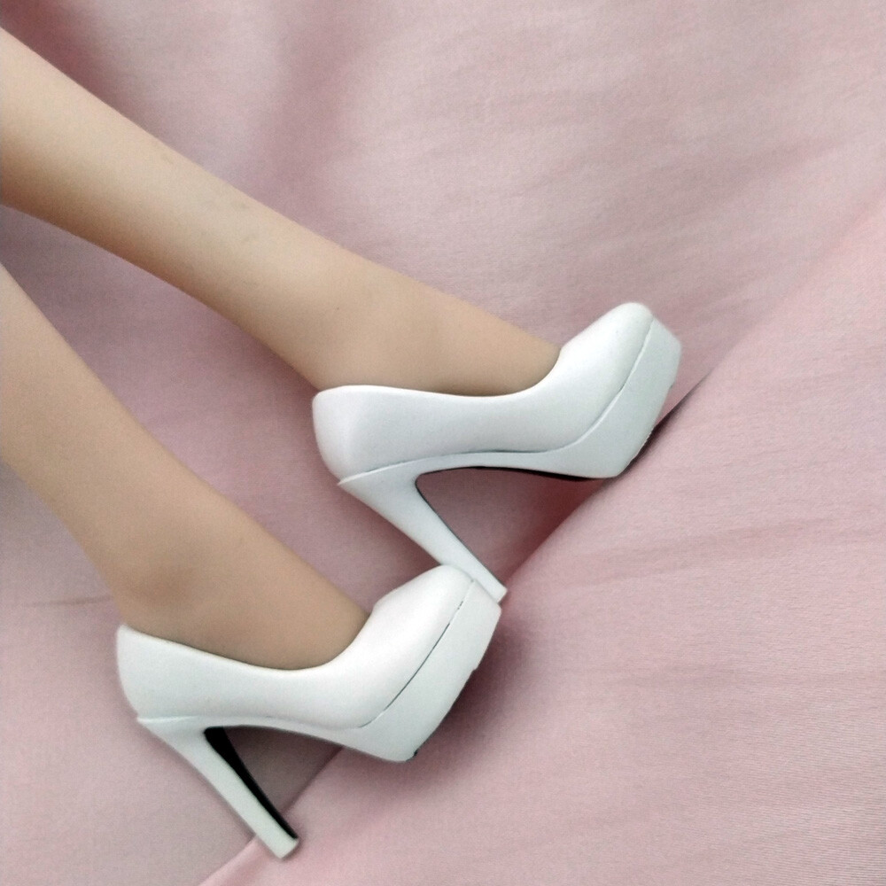 1/6 Female White High-heeled Shoes Model Fit 12” Action Figure Model Doll Body