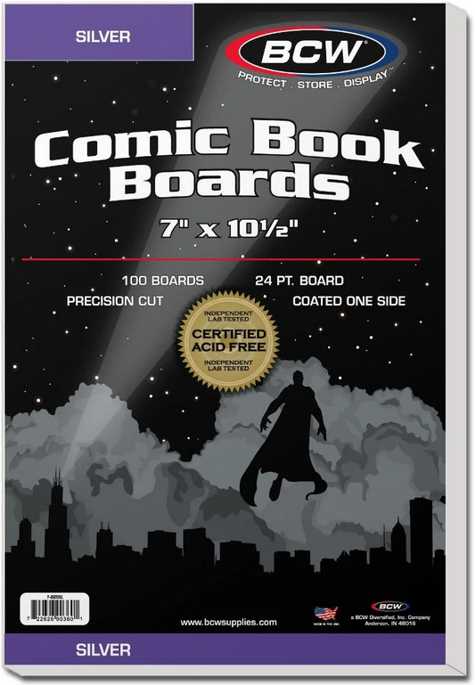 New BCW Silver Comic Book Backing Boards Pack of 100 Acid Free 24 PT, 7″ x 10.5″