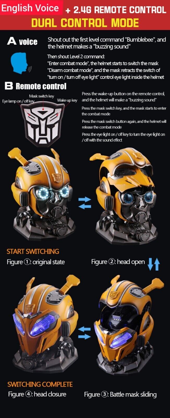 US!!! Toy Gifts—Original Killerbody 1:1 Bumblebee Helmet-English Voice Control