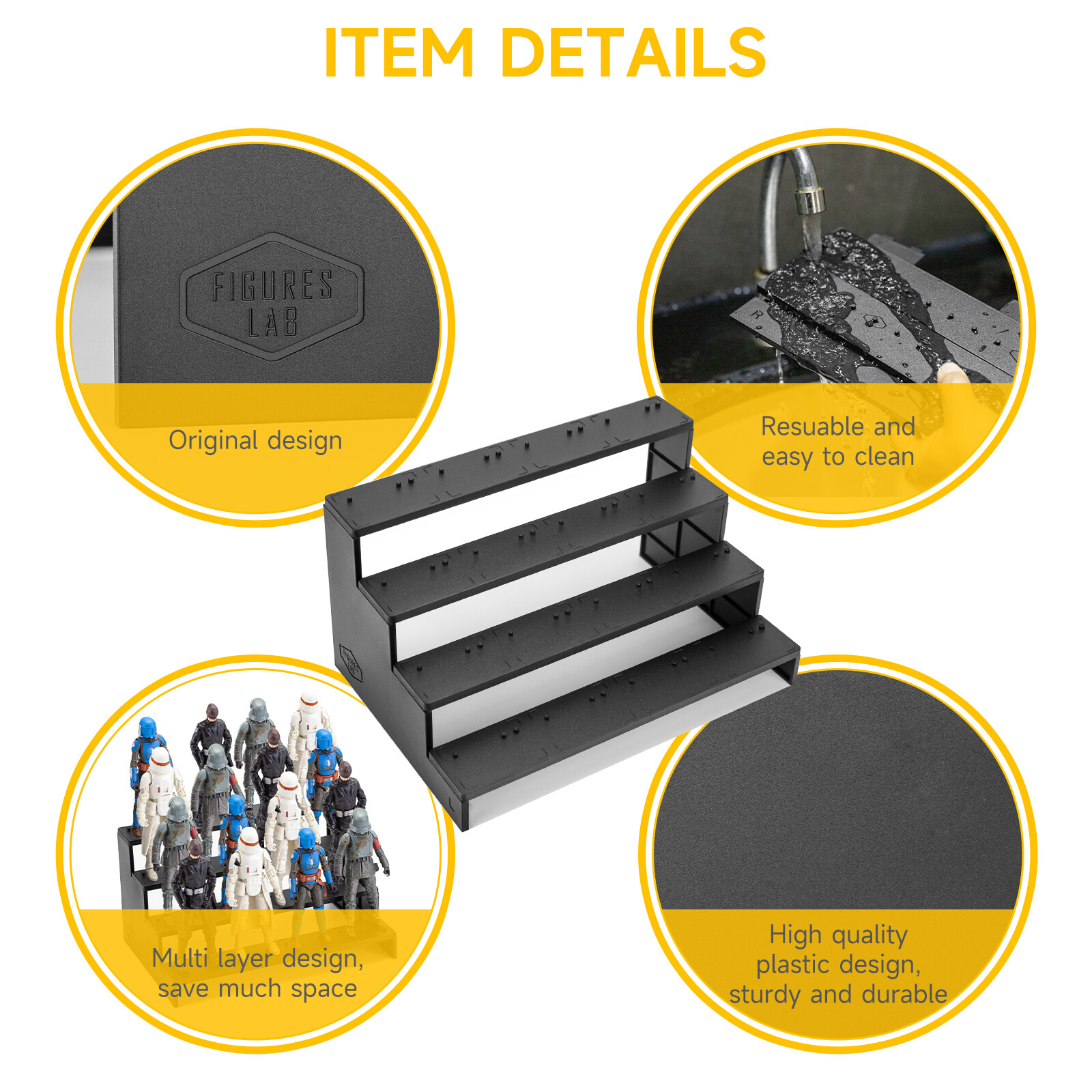 4 Tiers Risers Display Stand Shelf for 6inch Black Series Mavel Legends Figure