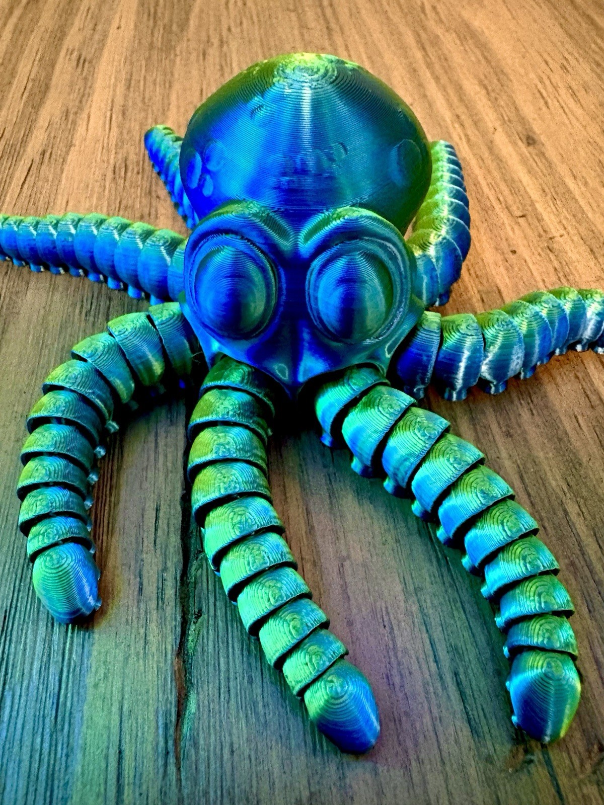 3D Printed Articulated Octopus Collectible with Gradient Blue & Green Colors