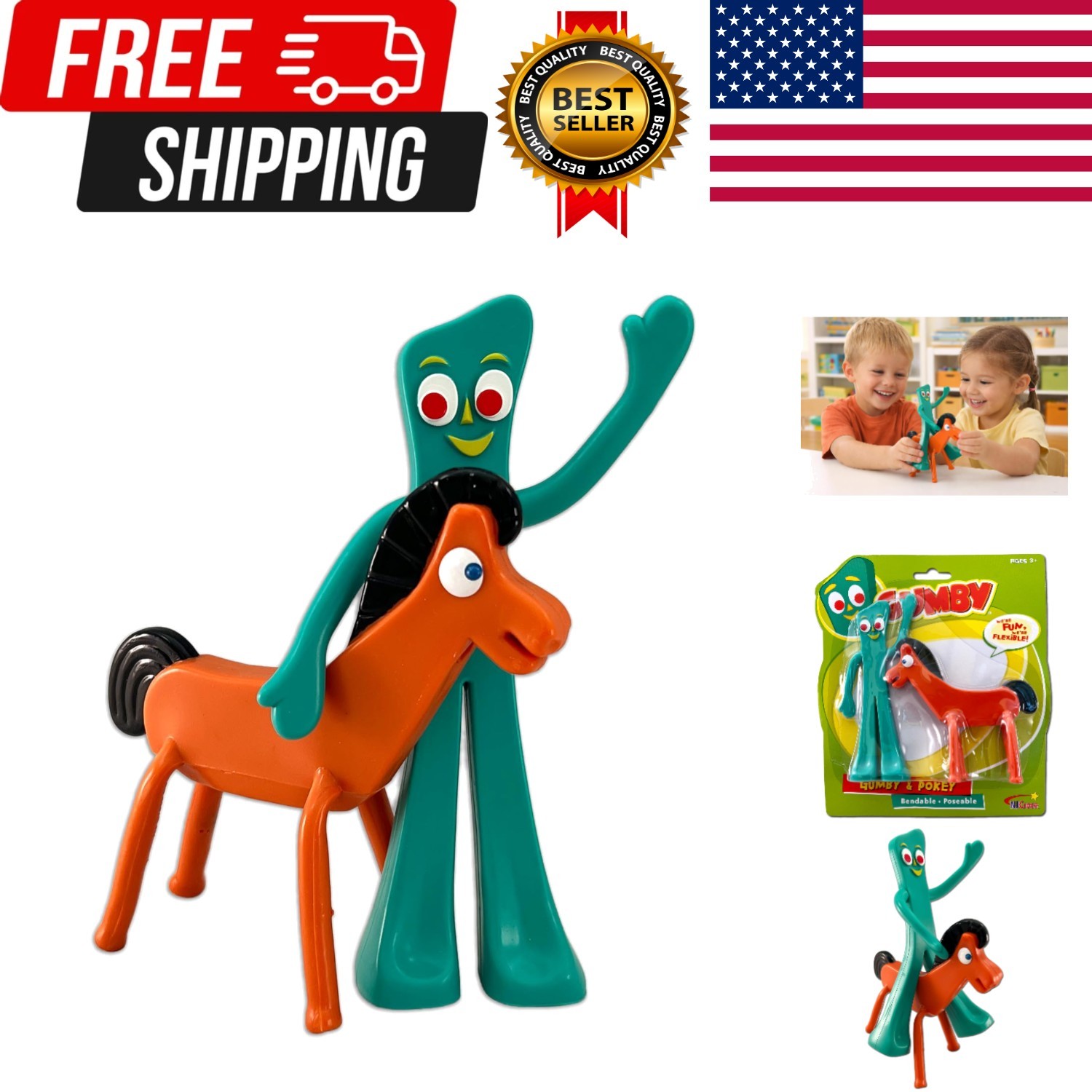 Gumby & Pokey 6″ Bendable & Posable Figure Pair Fun Retro Toy for All Ages 3 …