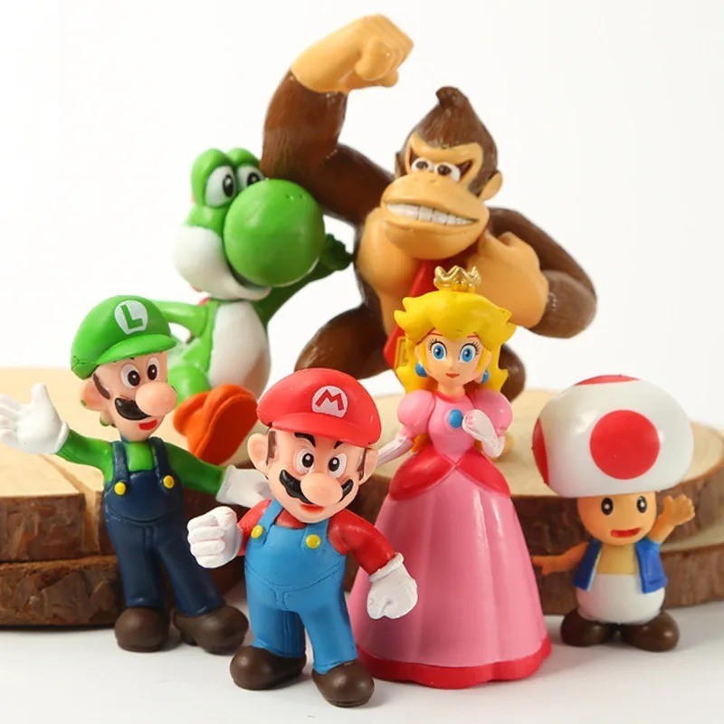 6 Pcs Set B Super Mario Bros Toy Figures Luigi Toad Yoshi Cake Toppers Party-USA