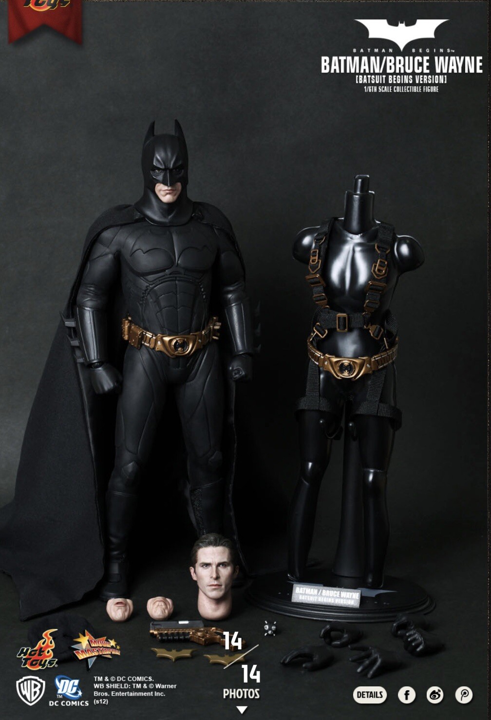 HOT TOYS FIGURE 16 DC BATMAN BRUCE WAYNE BATSUIT BEGINS VER 901489 G1N