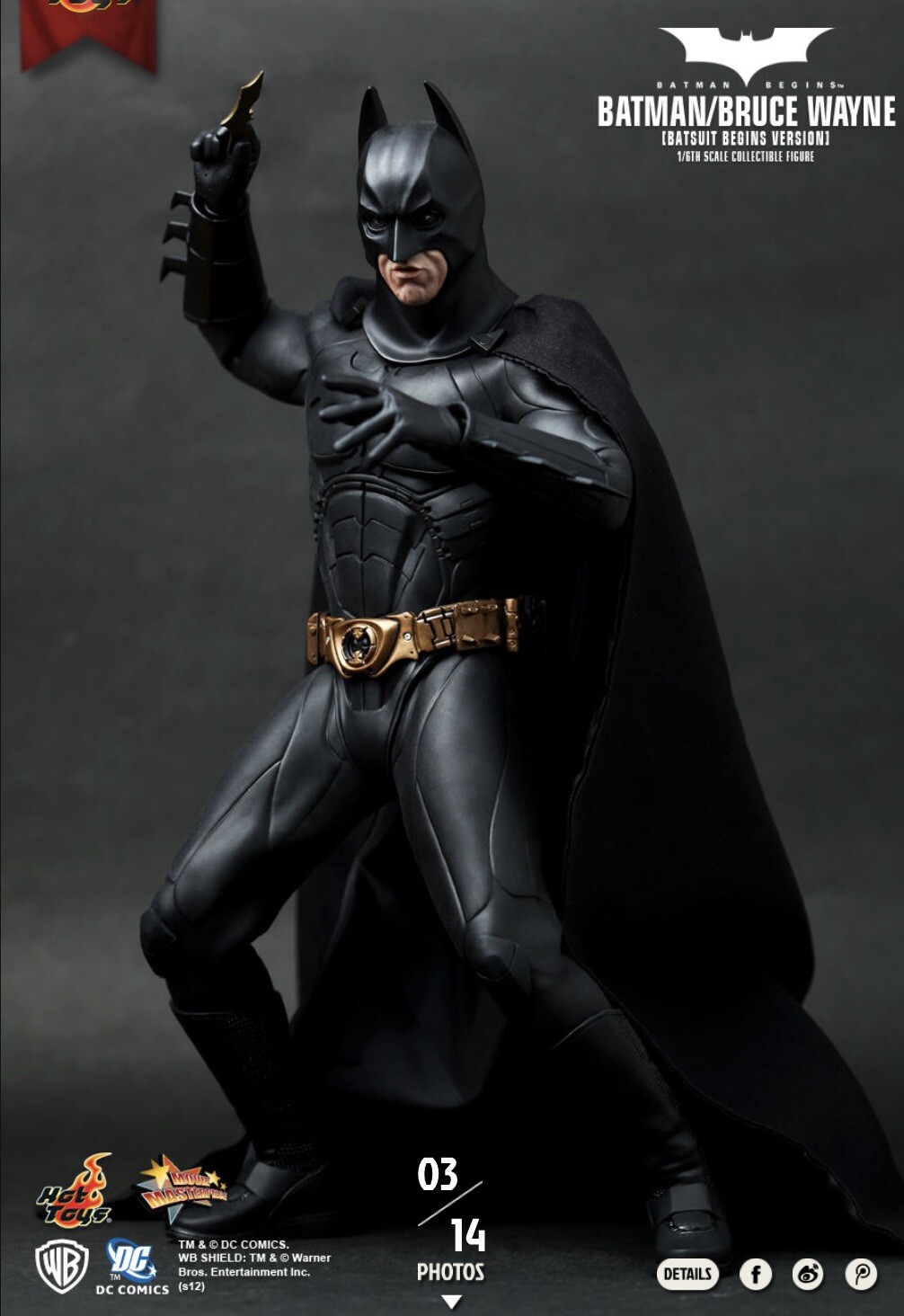 HOT TOYS FIGURE 16 DC BATMAN BRUCE WAYNE BATSUIT BEGINS VER 901489 G1N