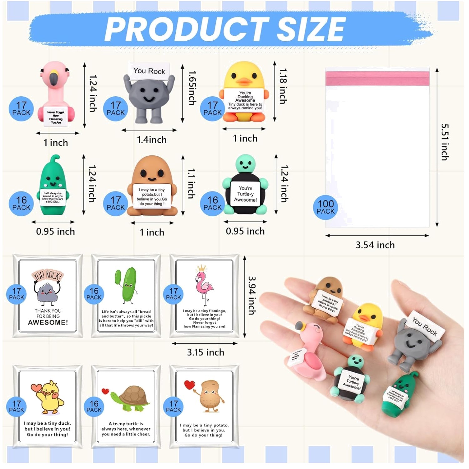 100 Mini Figures Gift Set with Positive Cards & Bags