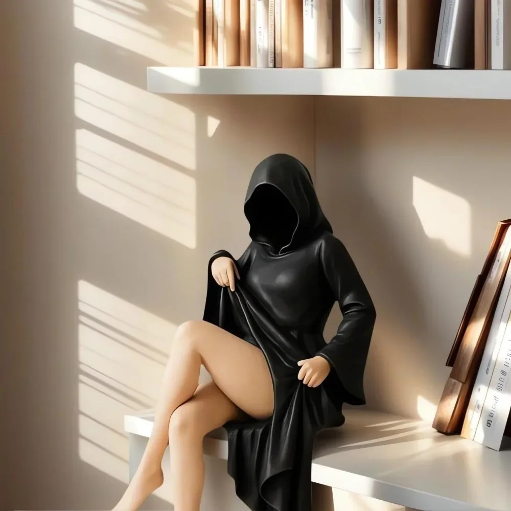 3D Mysterious Statue Gothic Black Robe Queen Action Figure Bookshelf Sculpture