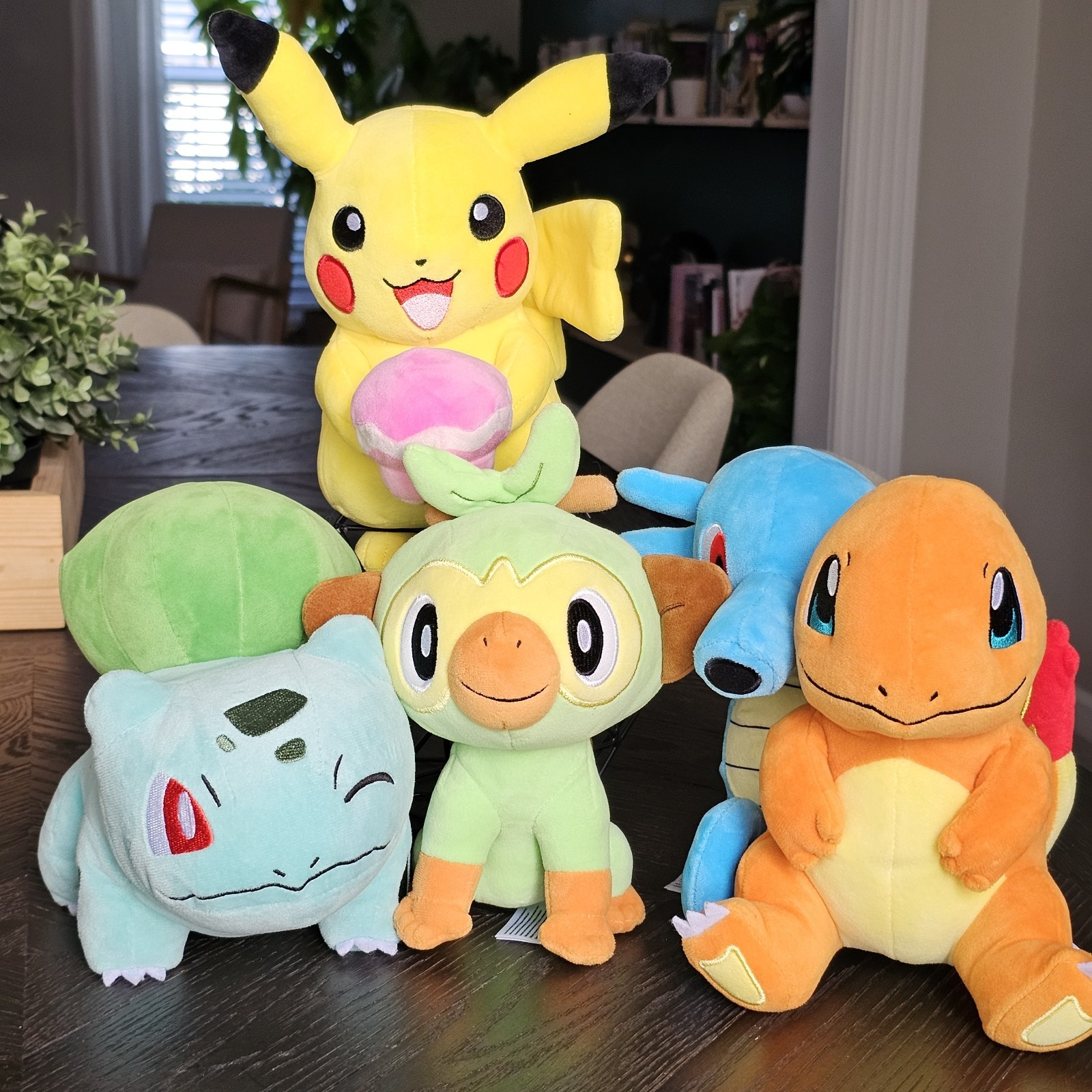 5 Plush lot Pokemon Bulbasaur Pikachu Charmander Horsea Grookey Jazwares