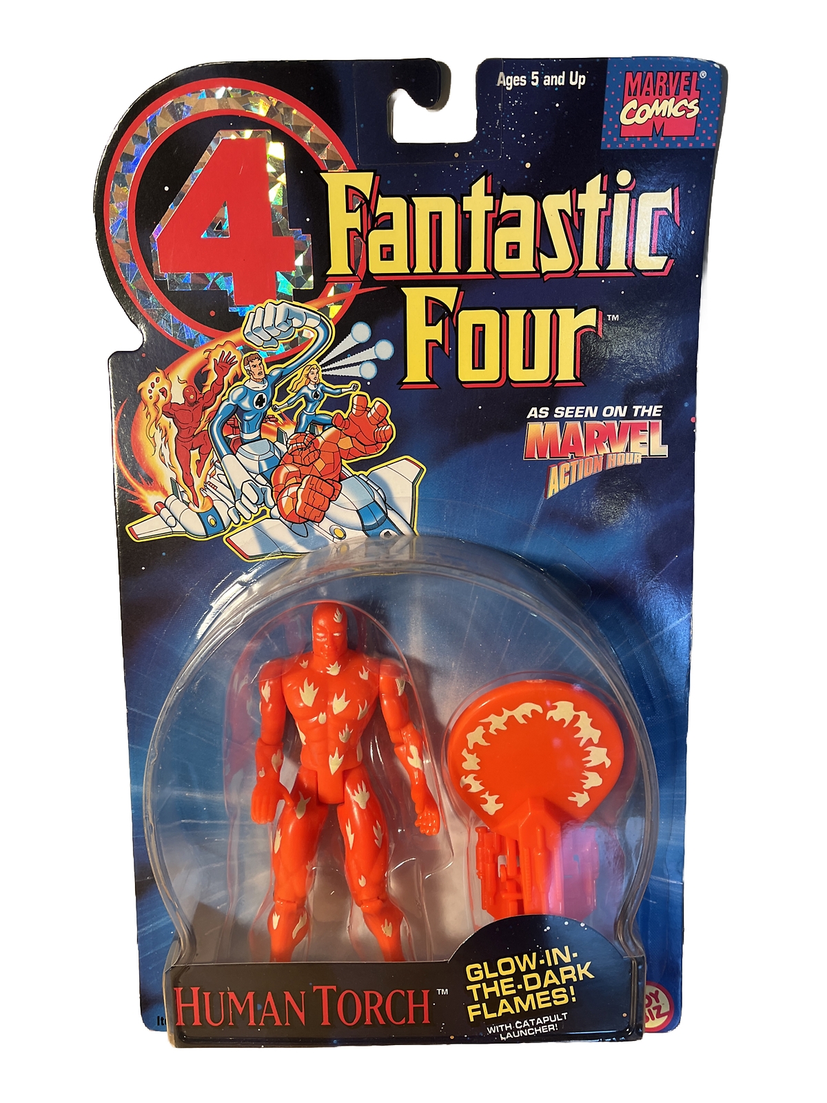 Marvel ToyBiz Human Torch Action Fig,Glow In The Dark Flames Fantastic 4 (B109)