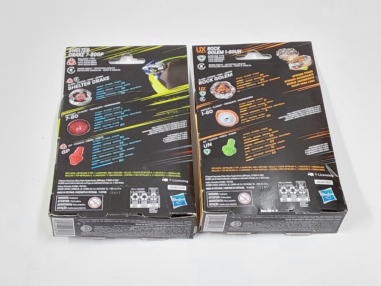 Hasbro Beyblade X Shelter Drake 7-80GP and UX Rock Golem 1-60UN