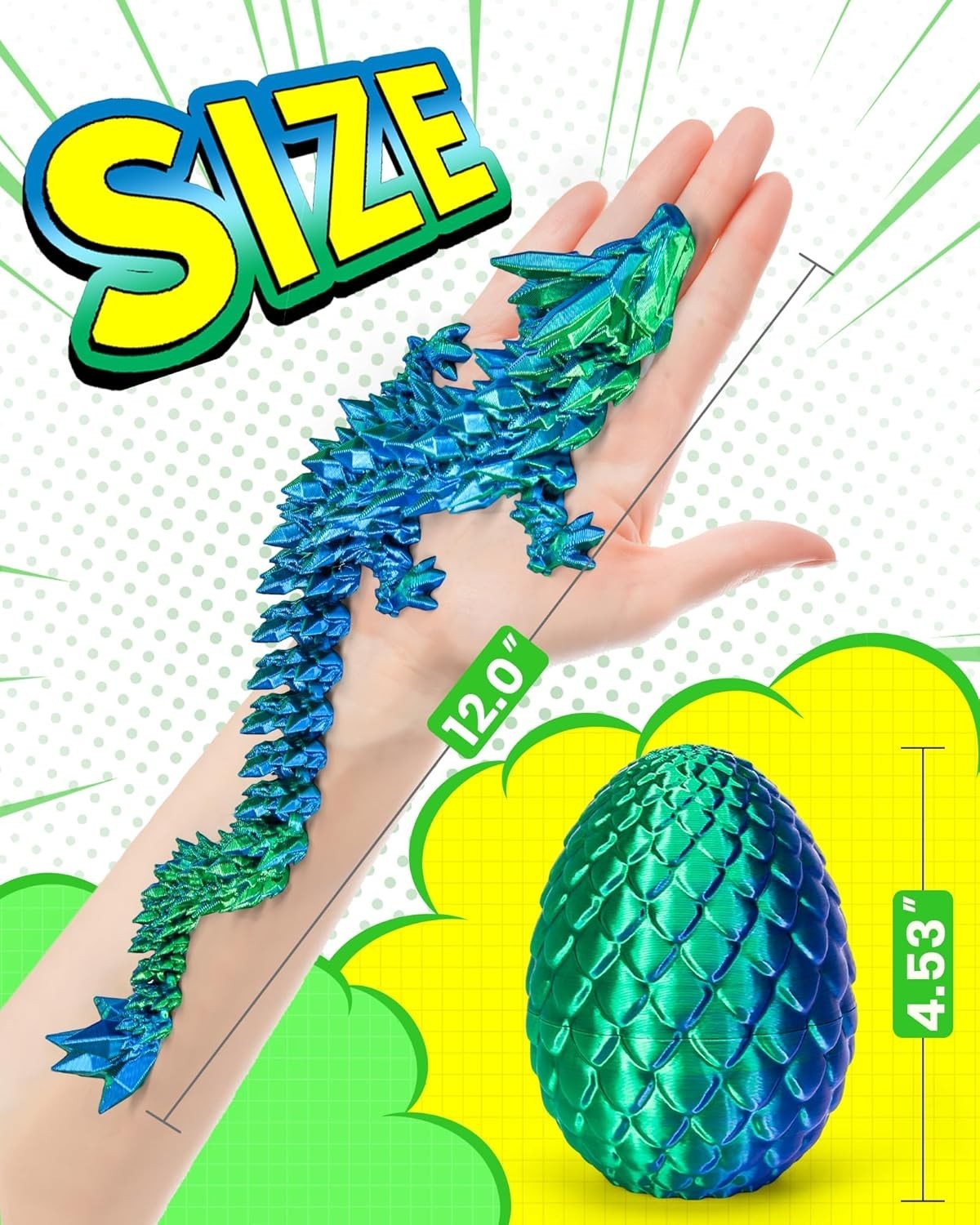 12″ 3D Printed Dragon Egg with Articulated Dragon – Perfect for Imaginative Play