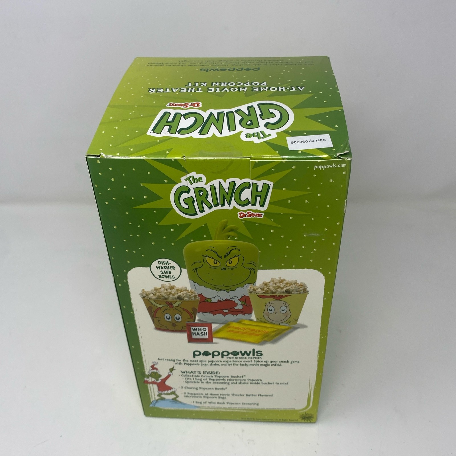 Poppowls Grinch Green Popcorn Kit: Bucket, 2 Bowls, Popcorn + Seasoning