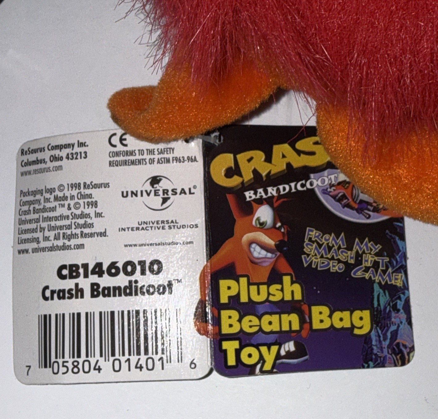 NEW 6 Inch 1998 ReSaurus Crash Bandicoot Plush Bean Bag Toy Keychain CB146010