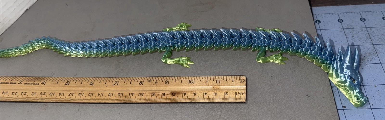 14″ Articulated Dragon 3D Printed Blue Green PLA Flexi Dragon Figure