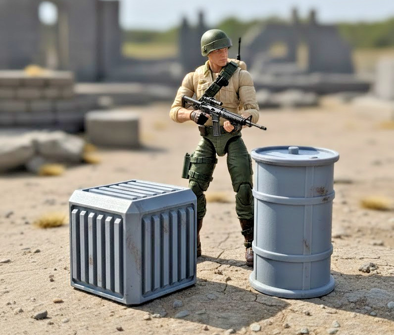 Custom 1:12 Scale Crate and Barrel Set for 6 IN Figure Diorama Gijoe Universal