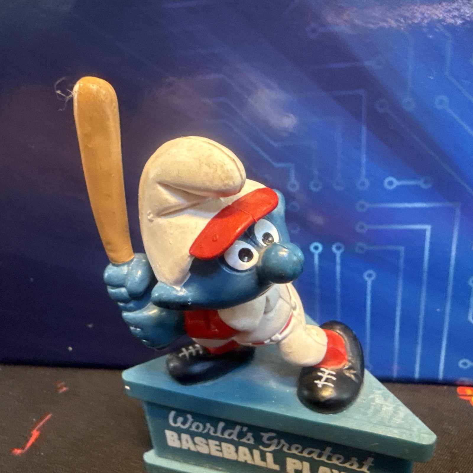 Vintage Smurfs Schleich Smurf-A-Gram Greatest Baseball Smurf PVC Mini Figure