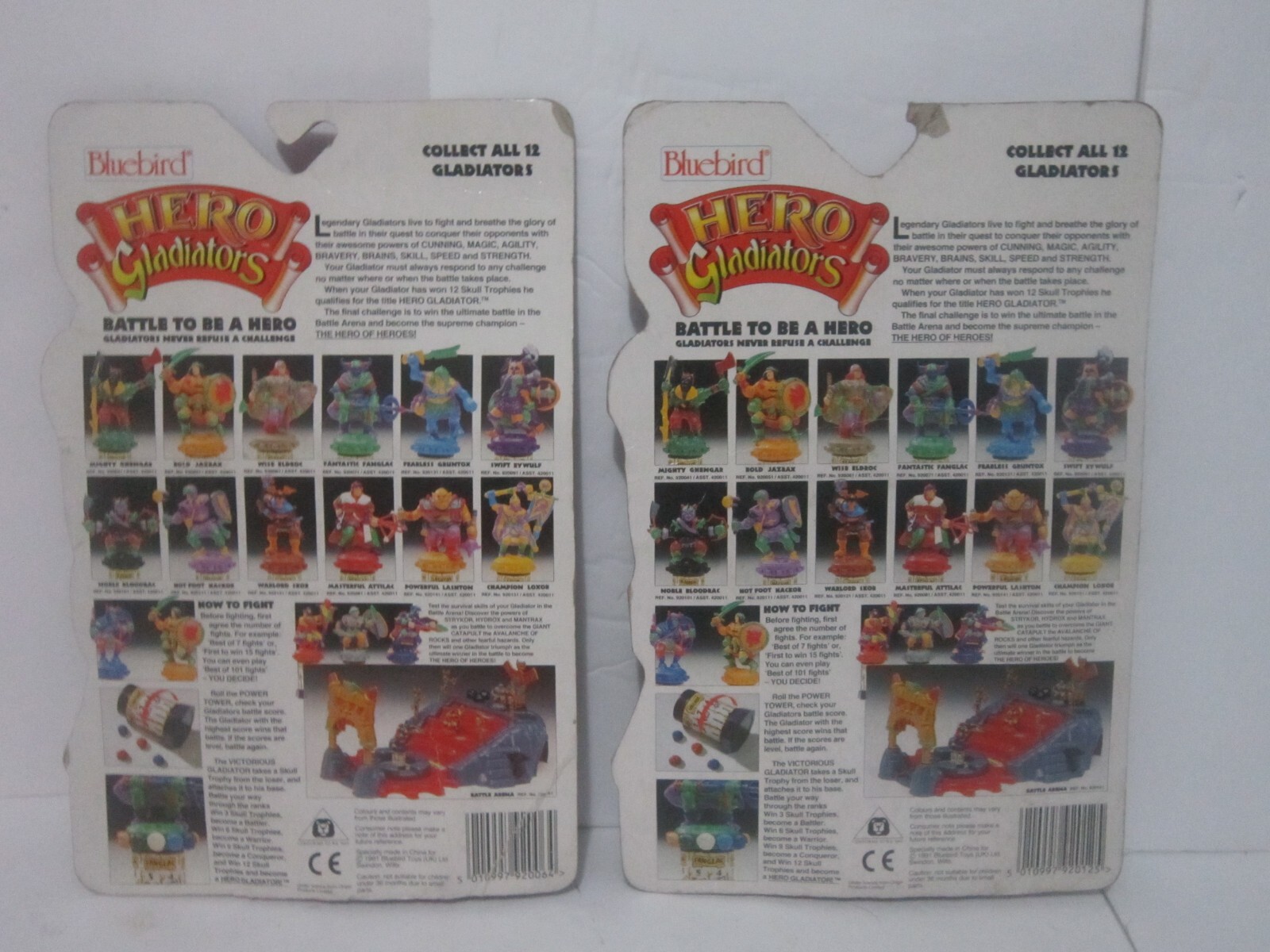 Lot – 2 Unopened ’91 Bluebird Hero Gladiators figures Warlord Skor + Wise Eldroc