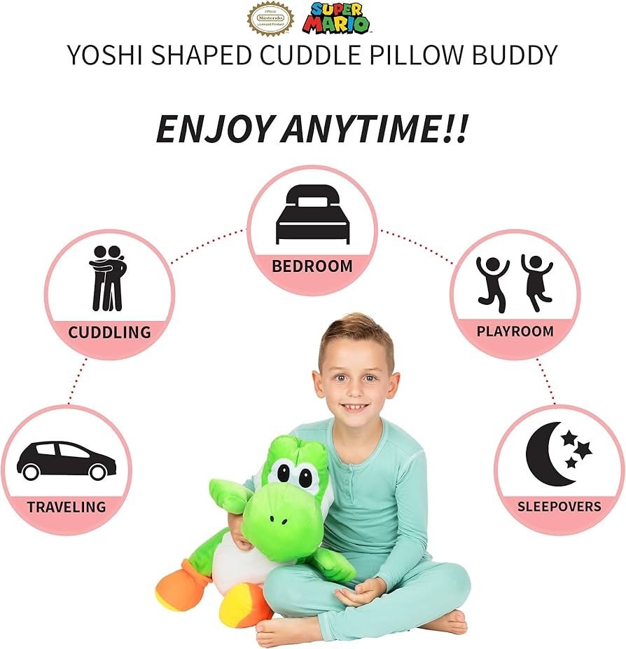 Nintendo Super Mario Yoshi Large Super Soft Plush Cuddle Pillow Buddy 20″