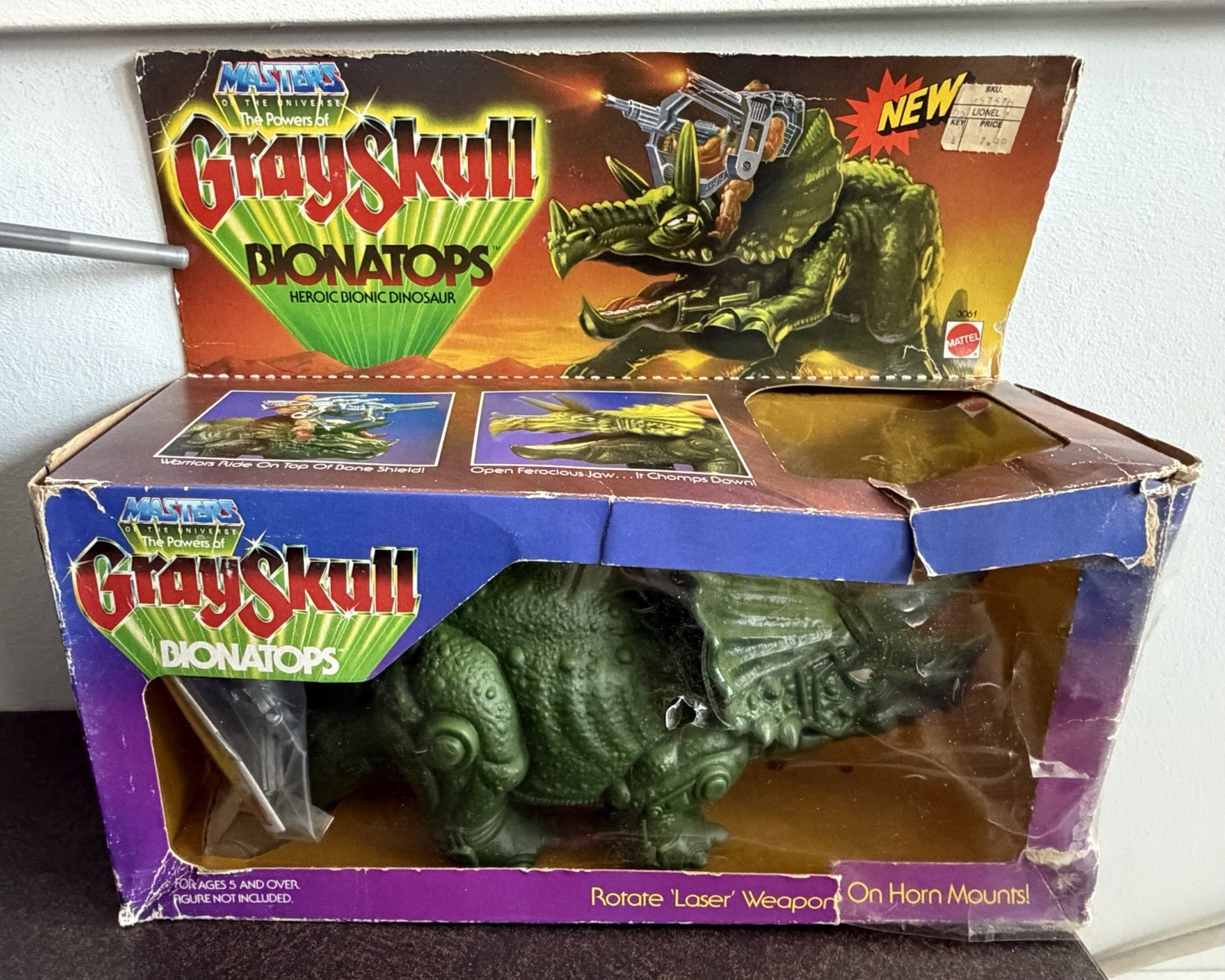 MASTERS OF THE UNIVERSE BIONATOPS DINOSAUR TRICERATOPS 1986 GRAYSKULL VTG NIB