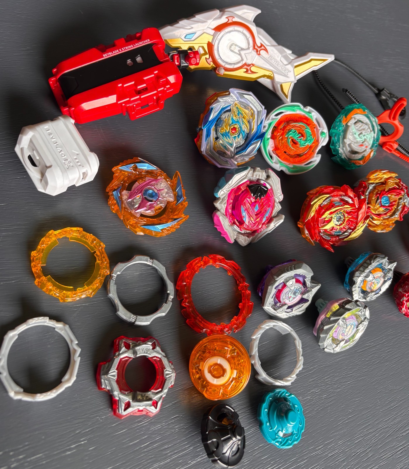 Assorted Lot of Beyblades Launchers & Parts Metal & Plastic
