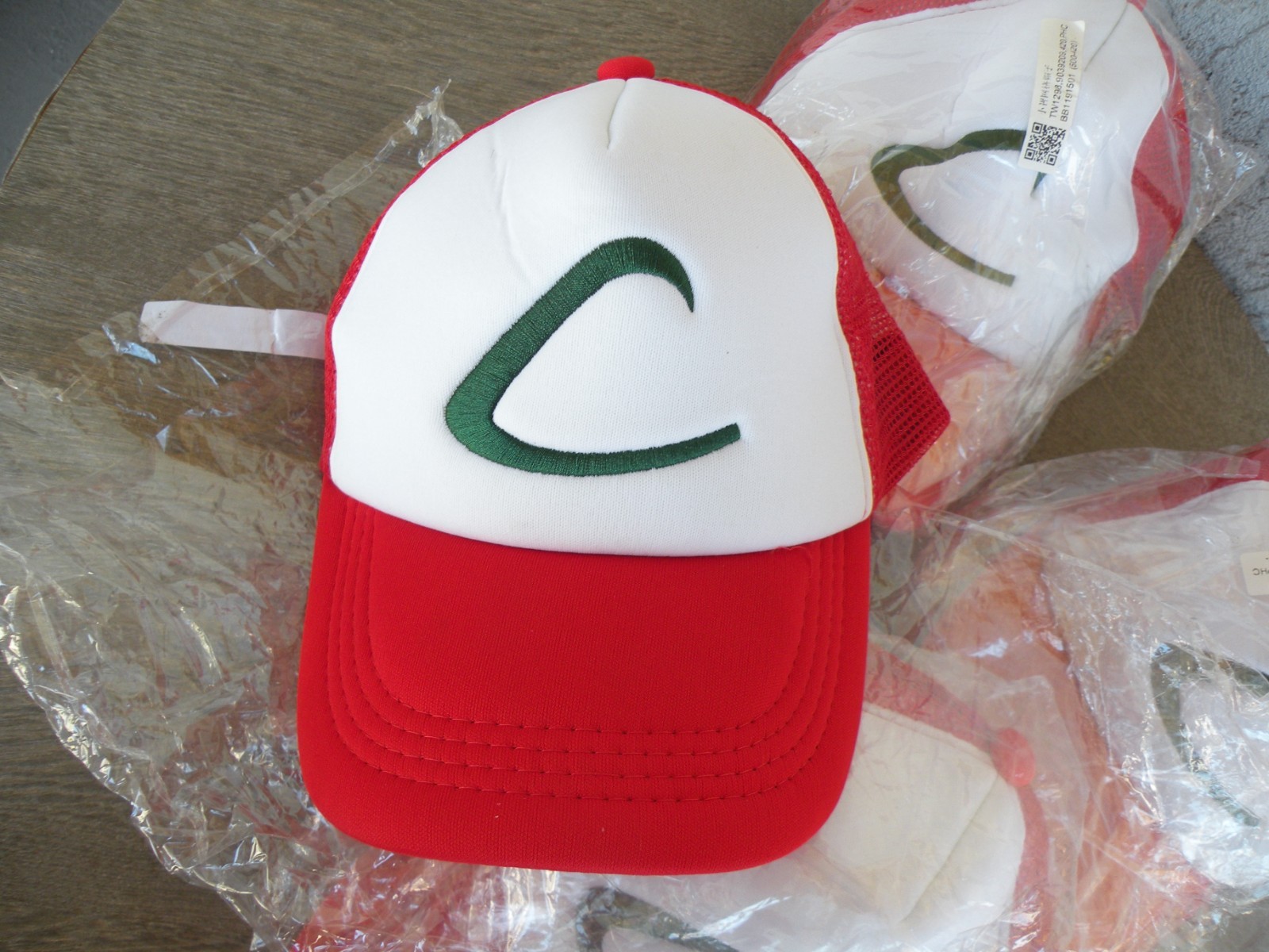 4 Unused Ash Ketchum / Pokemon Adult Hats / Mesh Cap with Plastic Snap Closure