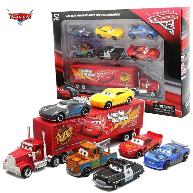 7PCS Disney Pixar Cars Lightning McQueen Jackson Storm Mack Truck Diecast USA