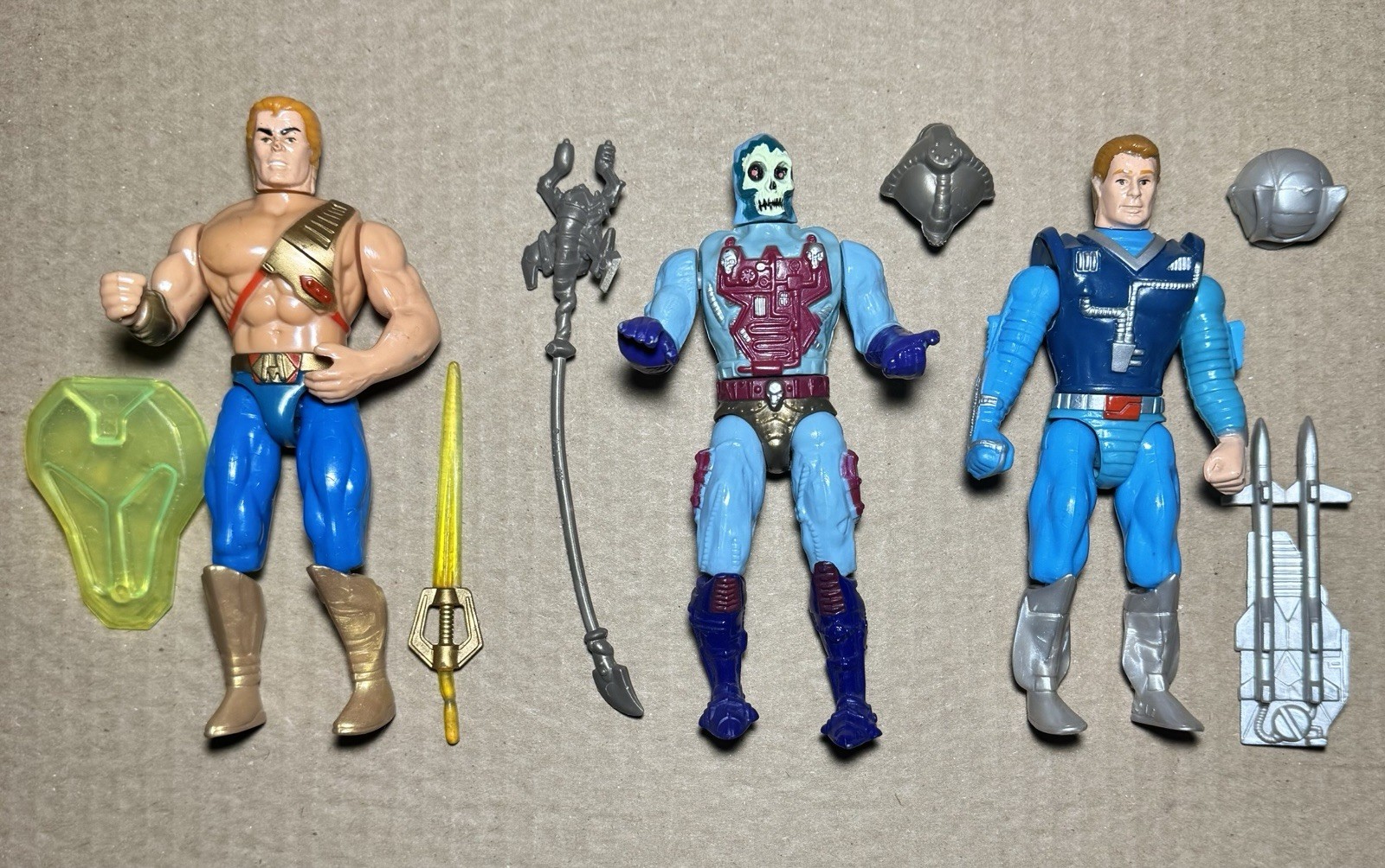 Vintage New Adventures of He-Man Figures Lot HeMan Skeletor Flipshot Icarius