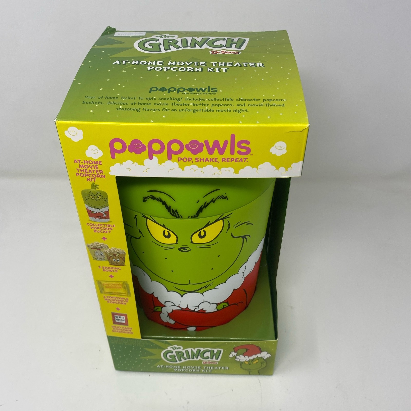 Poppowls Grinch Green Popcorn Kit: Bucket, 2 Bowls, Popcorn + Seasoning