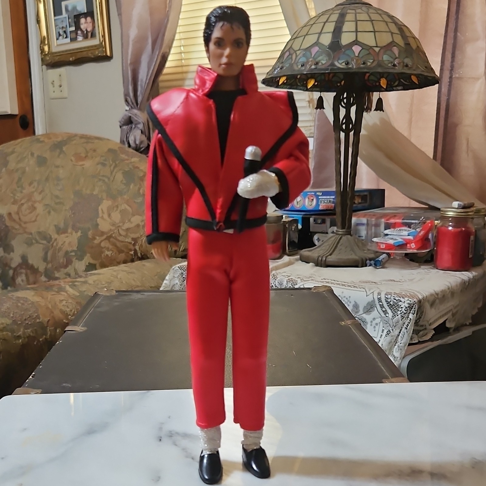 Michael Jackson Thriller Style Male Figure Doll Red/Black Outfit w/ Microphone
