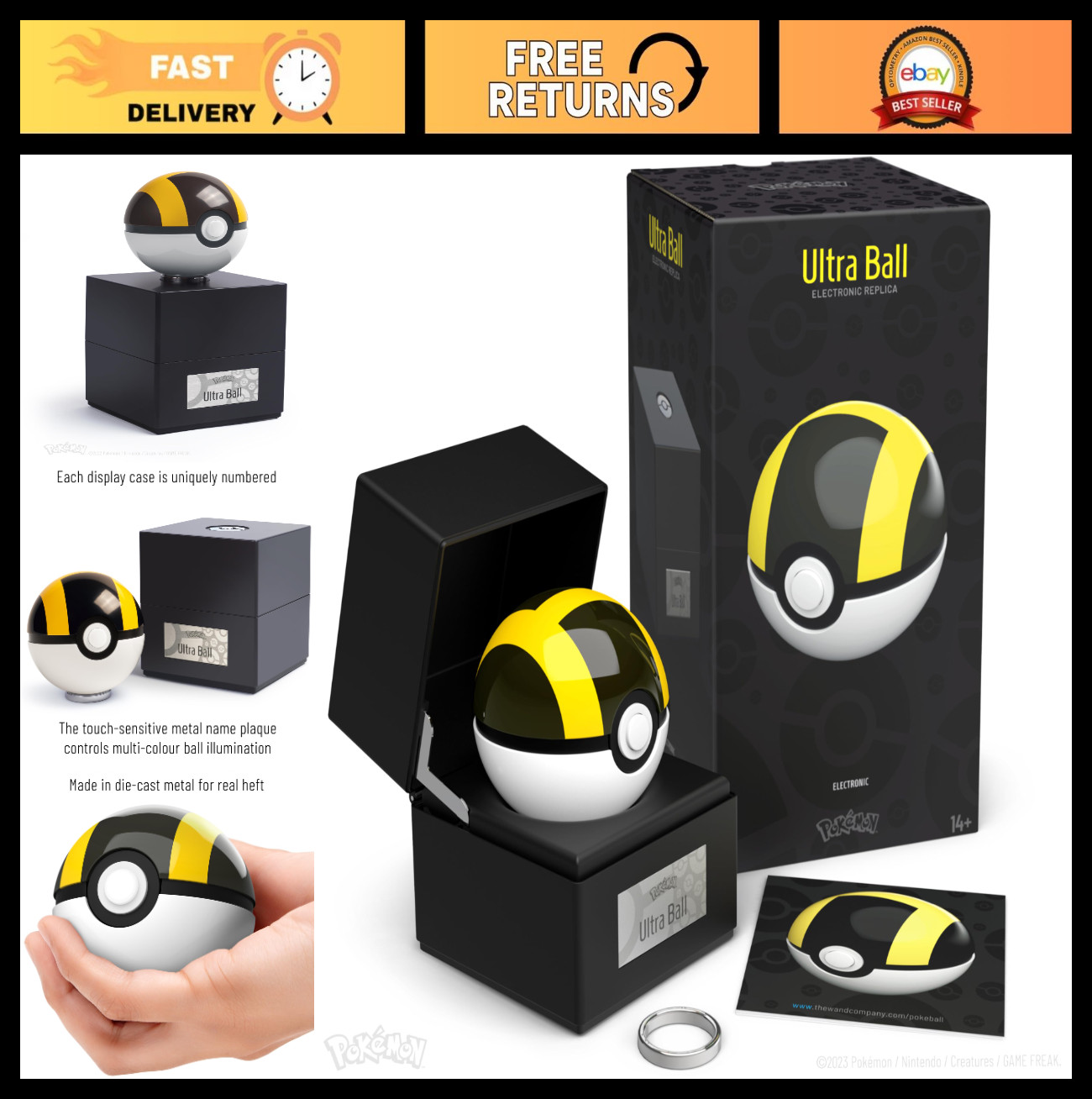 Authentic Die-Cast Poké Ball Replica – Realistic Electronic with Display Case Li