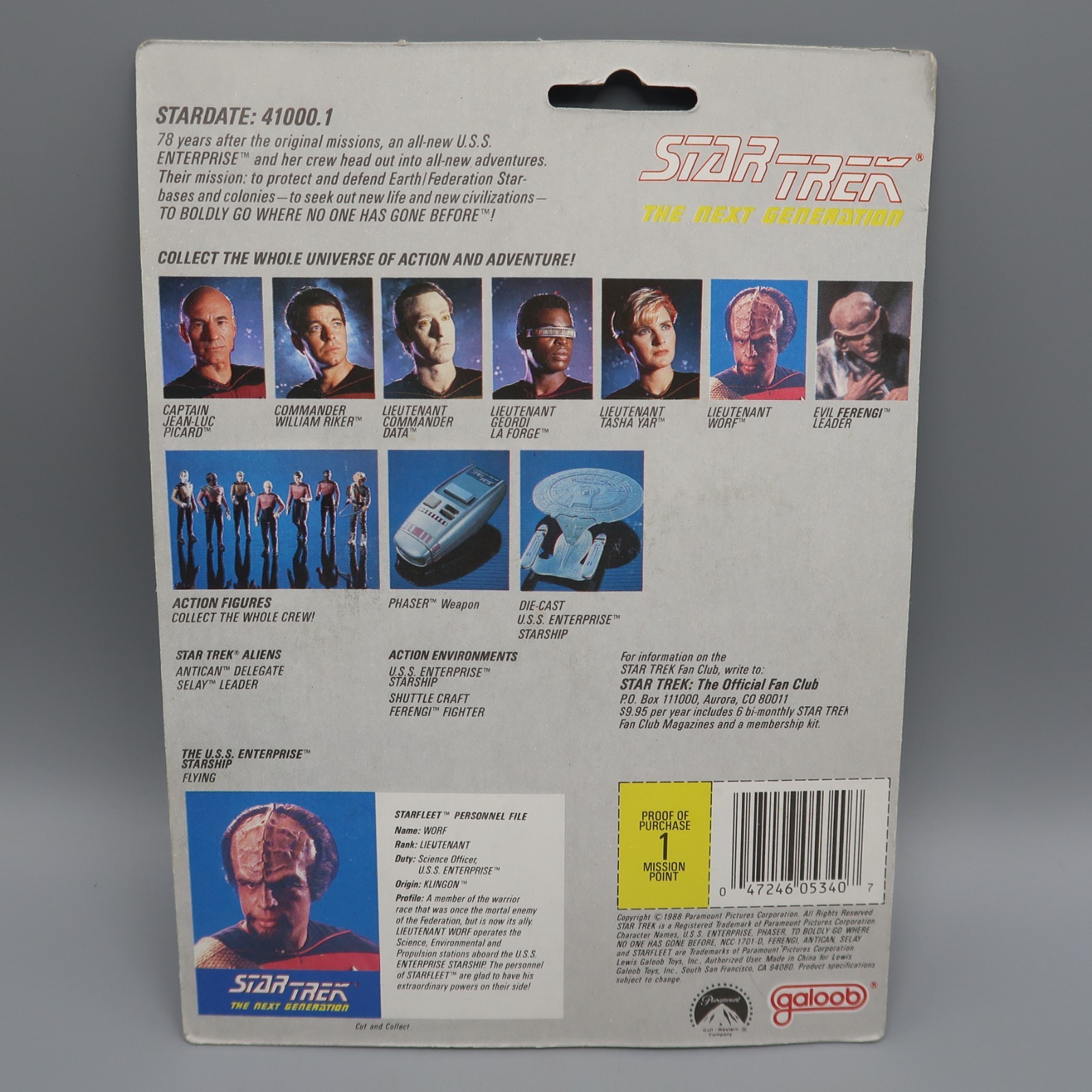 Star Trek The Next Generation Worf 4″ Action Figure 1988 Galoob Sealed