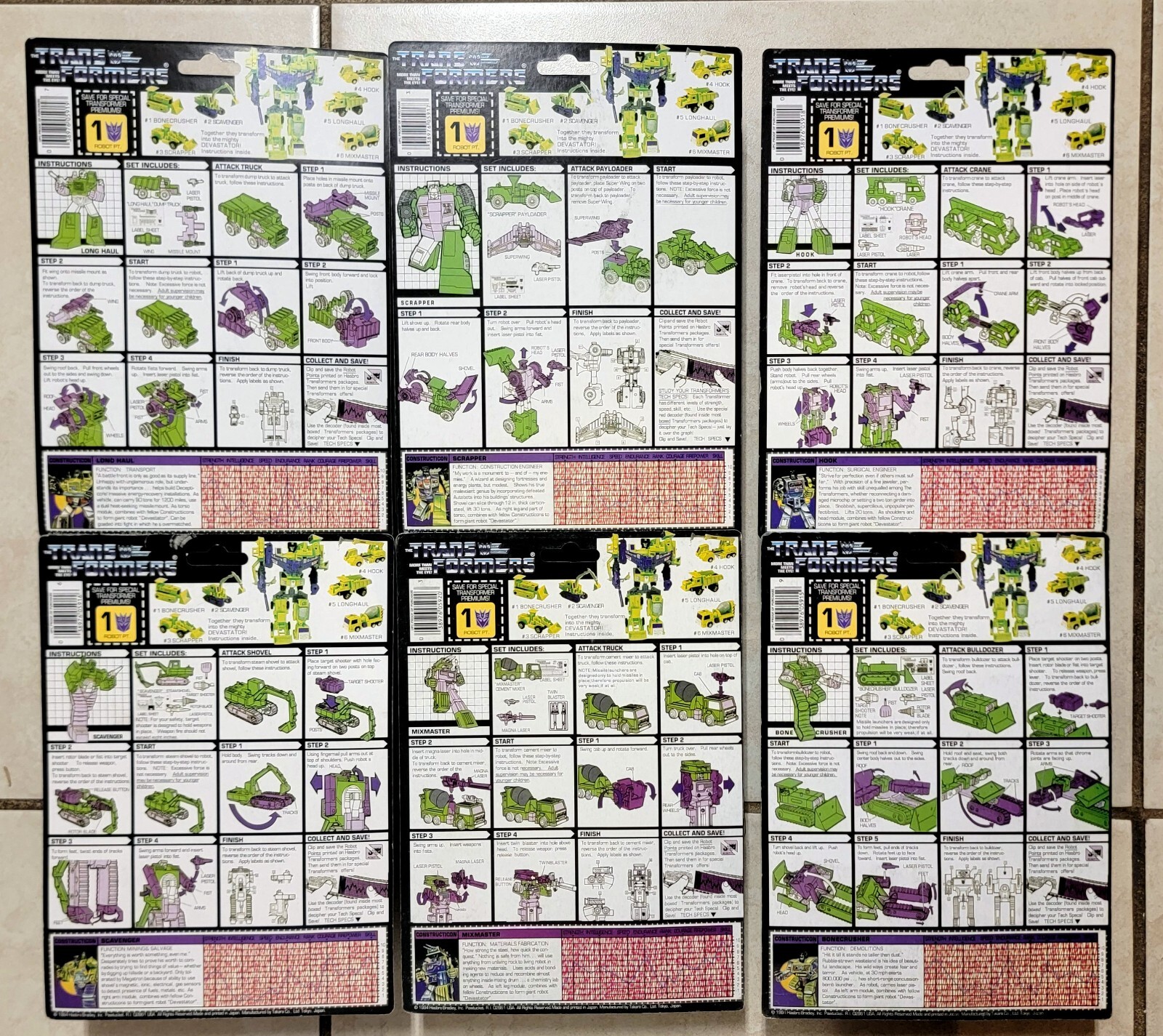 TRANSFORMERS G1 CARDED CONSTRUCTICONS IN US MOSC SET! DECEPTICON DEVASTATOR TOY