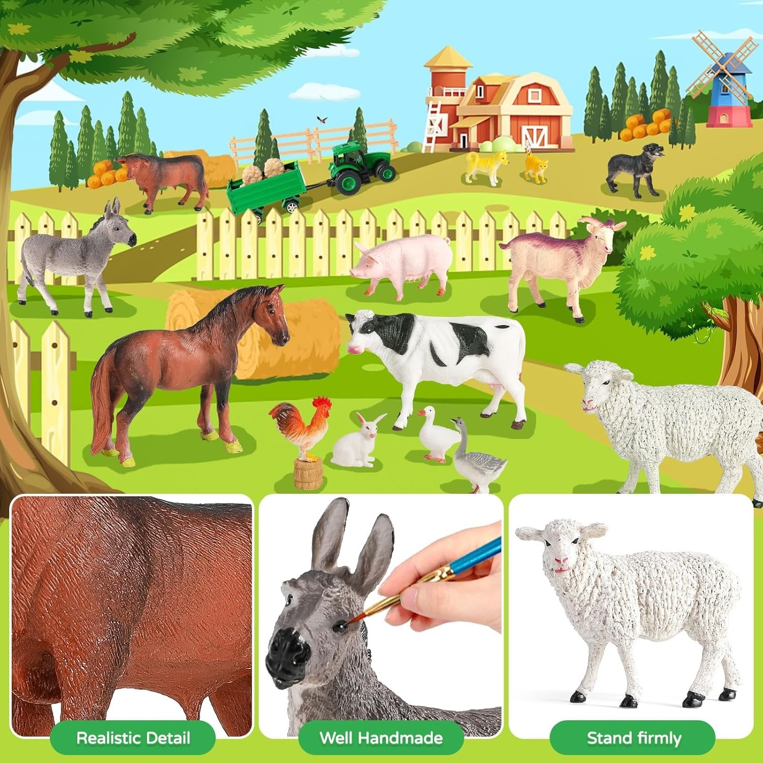 Large Farm Animal Figures Farm Truck 23pcs Cow Horse Sheep Pig Play Set For Kids