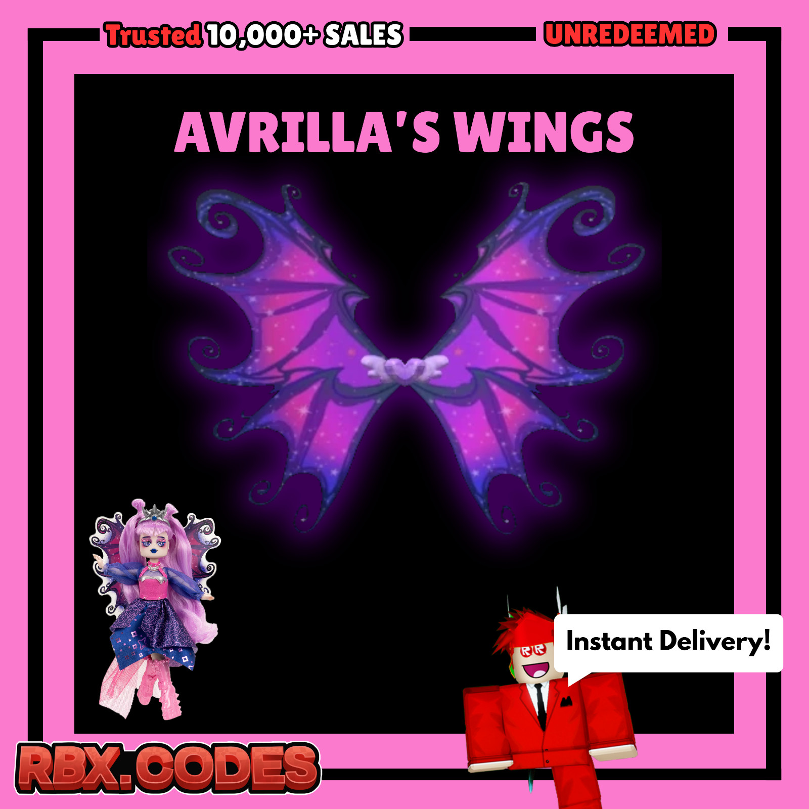 Royale High Avrilla’s Wings Code Avrilla the Dark Fairy Sent in Ebay Message