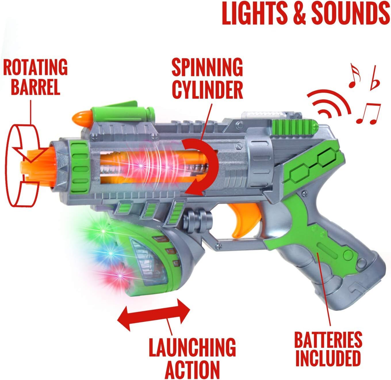 Light Up Kids Pretend Play Space Blaster Toy Gun Pistol Gift With Lights Sounds