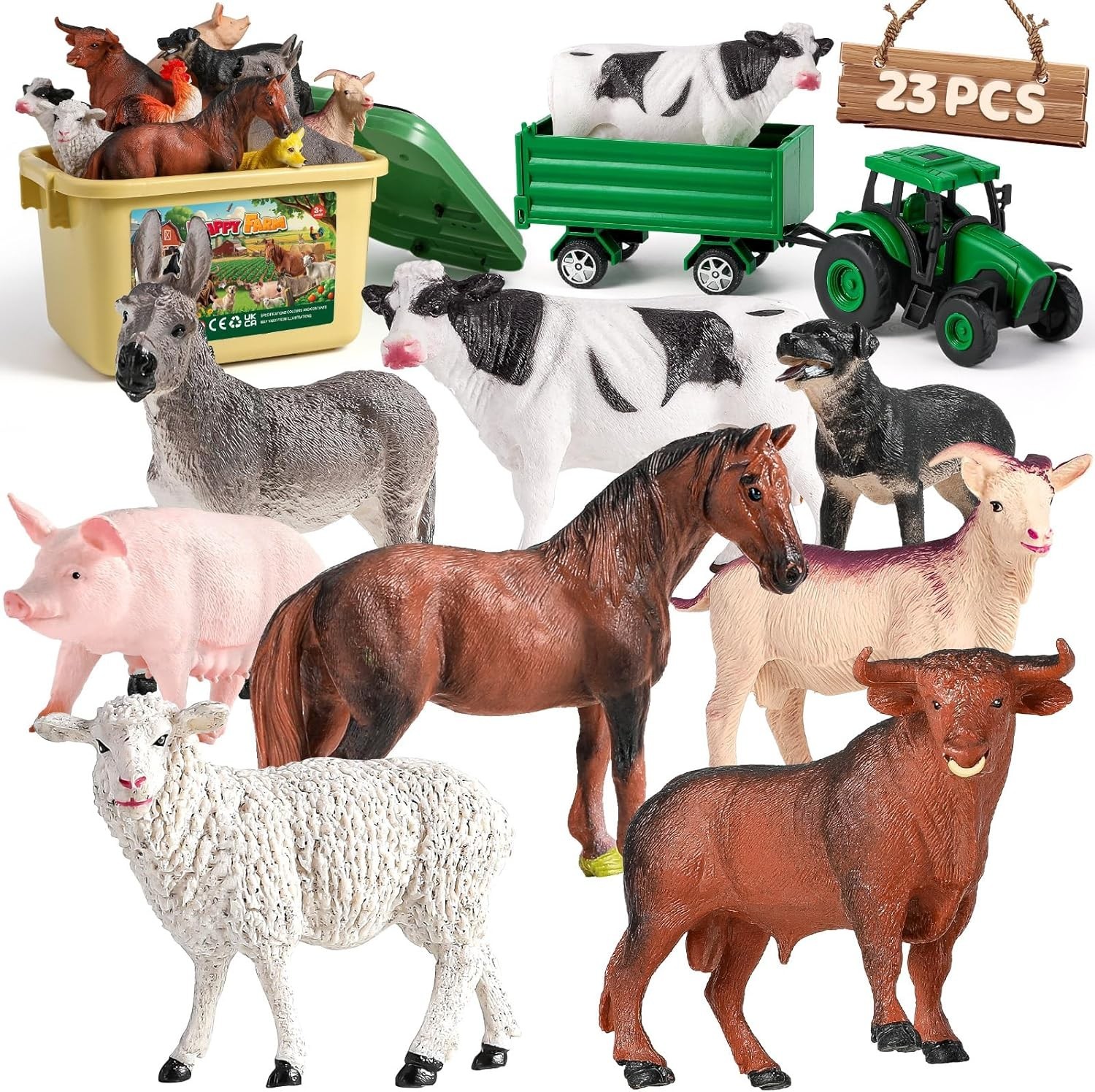 Large Farm Animal Figures Farm Truck 23pcs Cow Horse Sheep Pig Play Set For Kids