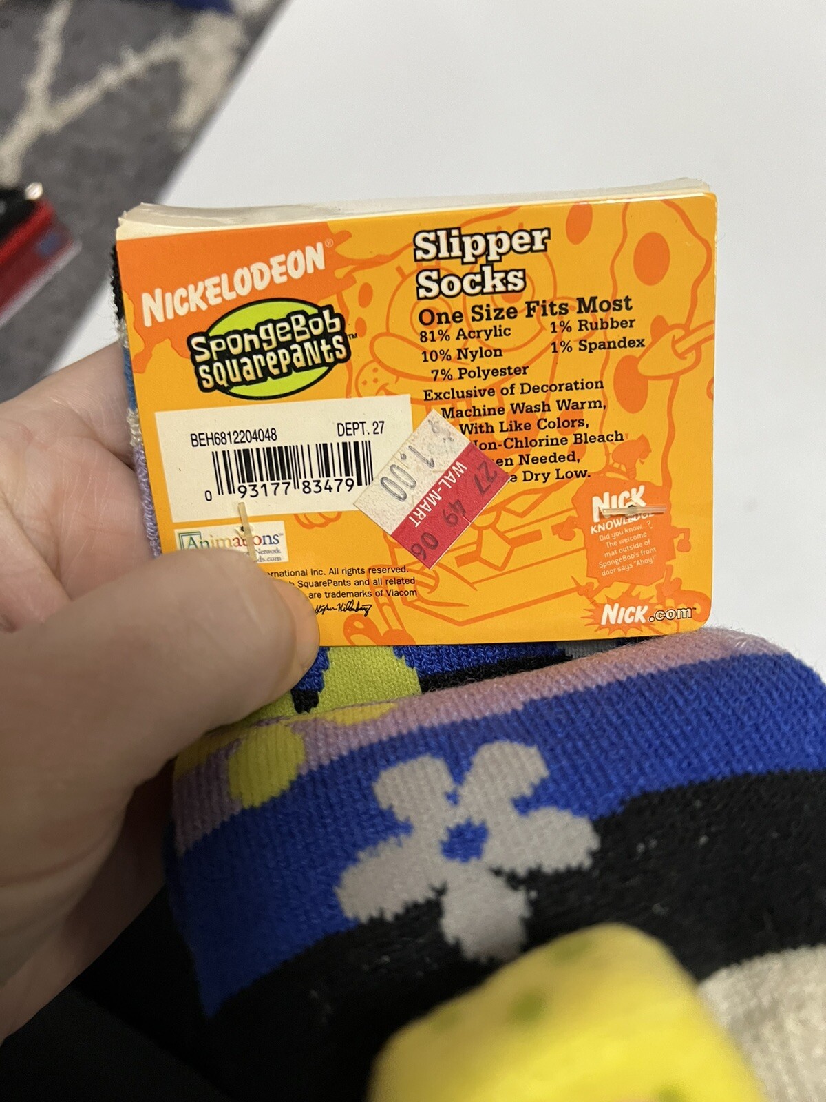 VINTAGE 2005 VIACOM NICKELODEON SPONGEBOB SQUAREPANTS SLIPPER SOCKS One Size