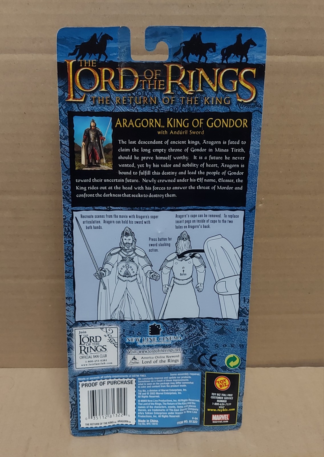 Lord Of The Rings Aragorn Figure King Of Gondor New ToyBiz 2003