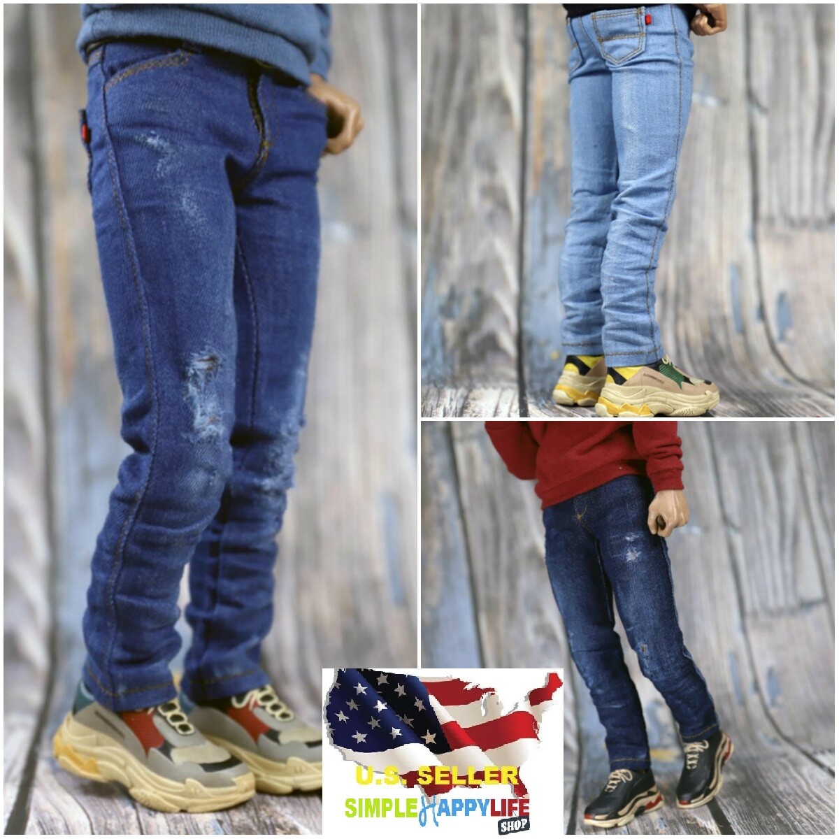 1/6 Ripped & Distressed Jeans slim for 12″ male figure hot toys phicen ❶USA❶