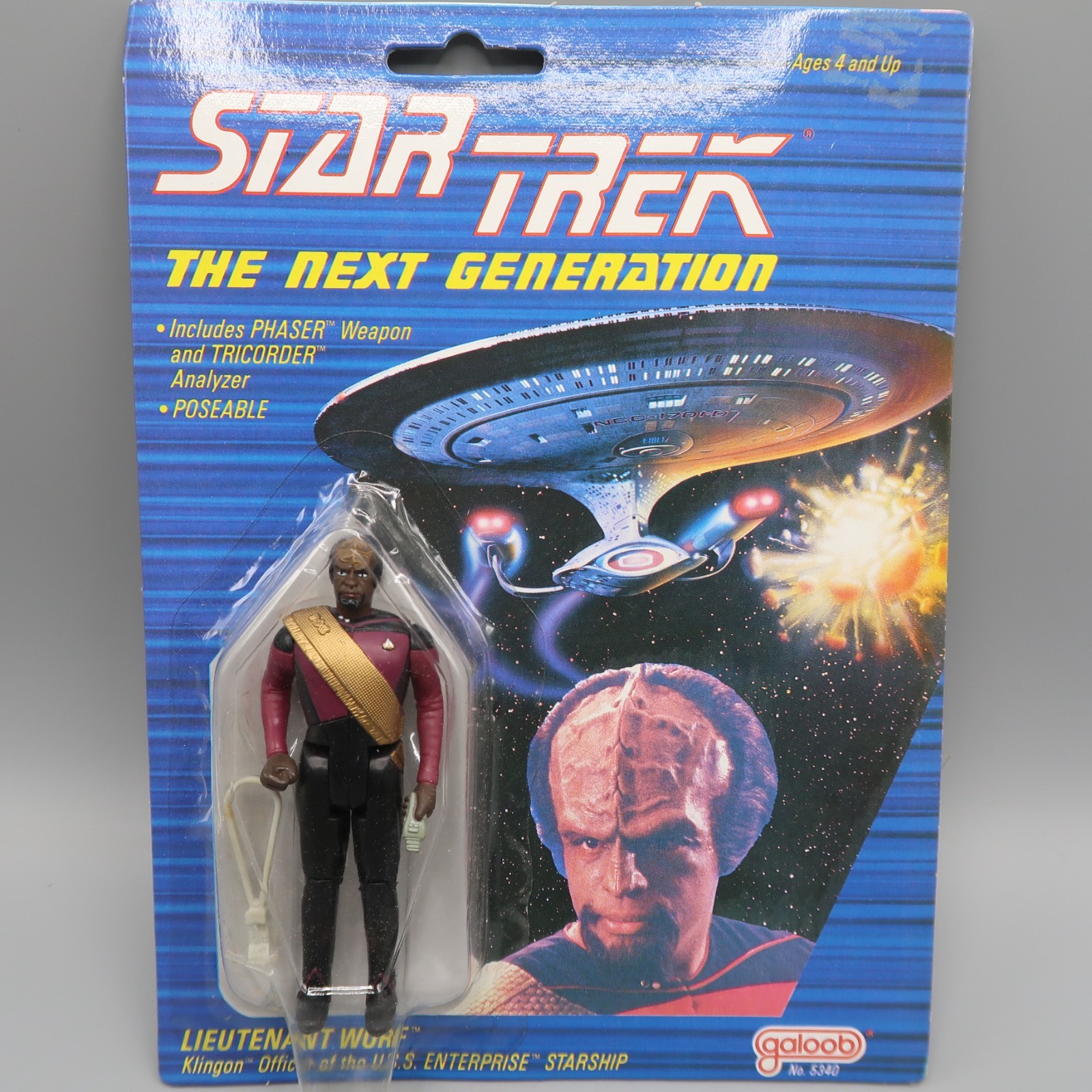 Star Trek The Next Generation Worf 4″ Action Figure 1988 Galoob Sealed