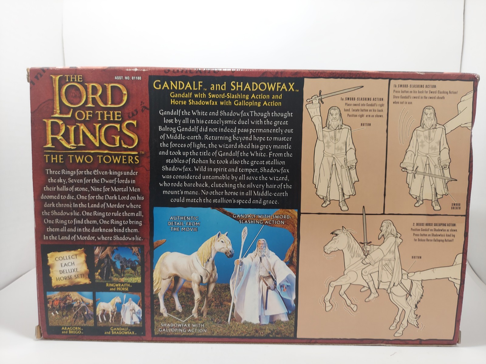 TOYBIZ LORD OF THE RINGS Two Towers GANDALF & SHADOWFAX DELUXE Horse RIDER SET