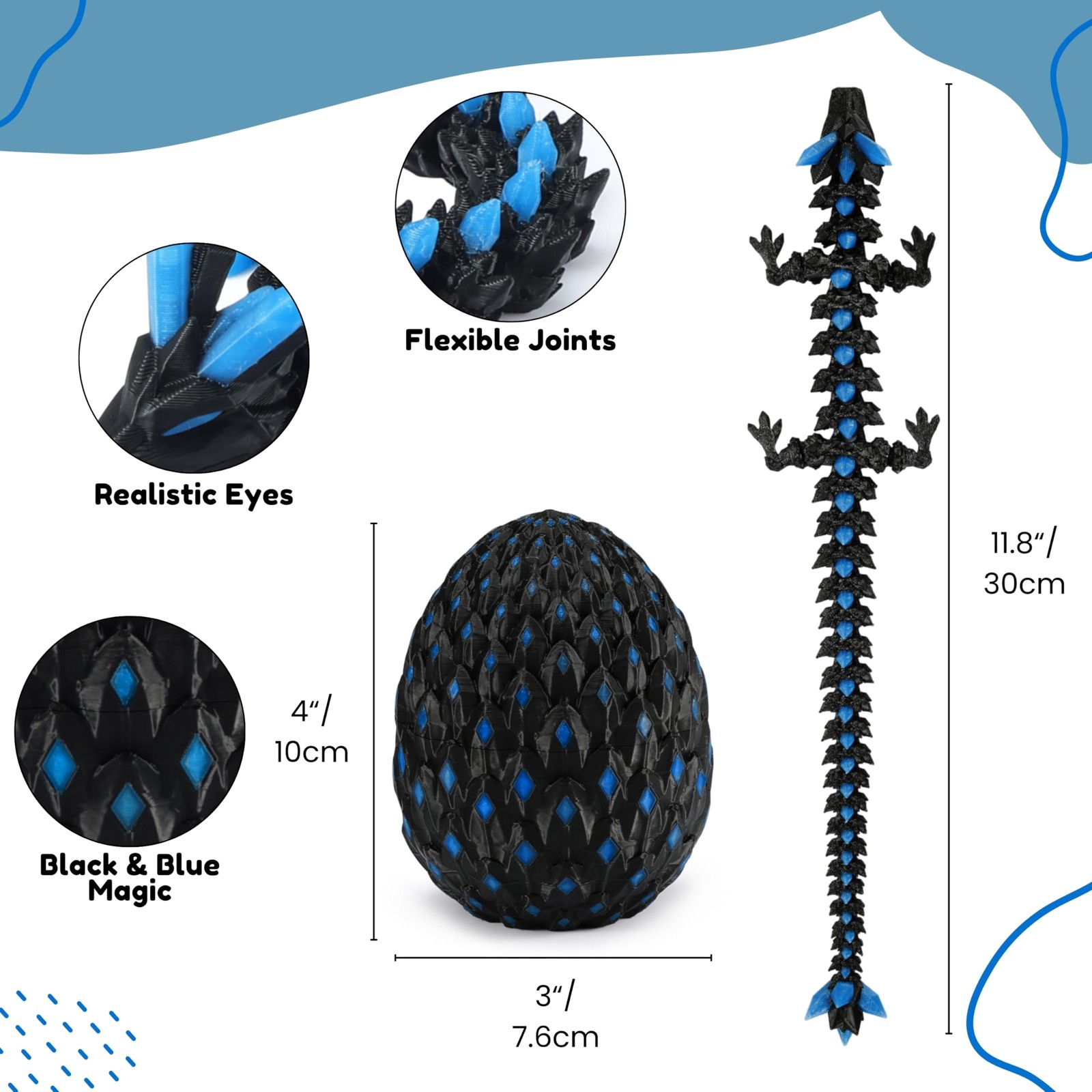 3D Printed Dragon Egg Toy with Glow in The Dark, Articulated Easter 3D Printe…