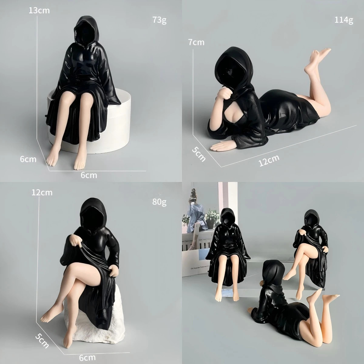 3D Mysterious Statue Gothic Black Robe Queen Action Figure Bookshelf Sculpture