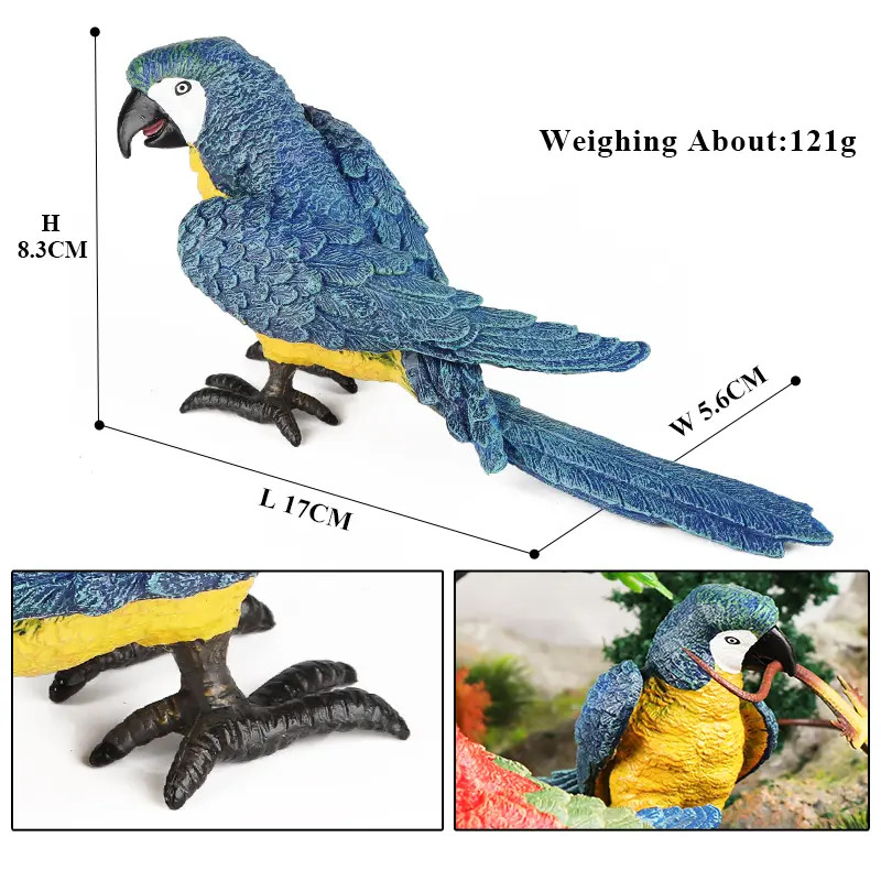 Blue Macaw Parrot Bird Toy Action Figure Small Animal Figurine Doll Gift for Kid