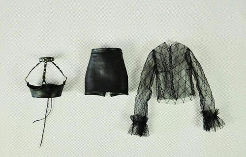 1/6 Female Mesh Bra Corset&Black Leather Dress Skirt Clothes Fit 12″ Body Doll