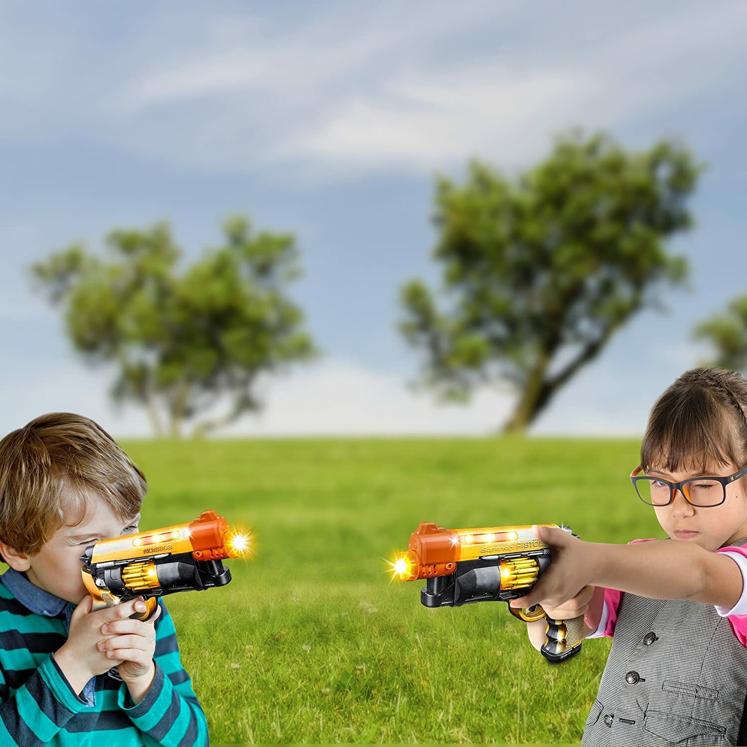 Toy Gun Pistol Battery Flashing Lights Sound Gift Pretend Play Kids Game Action