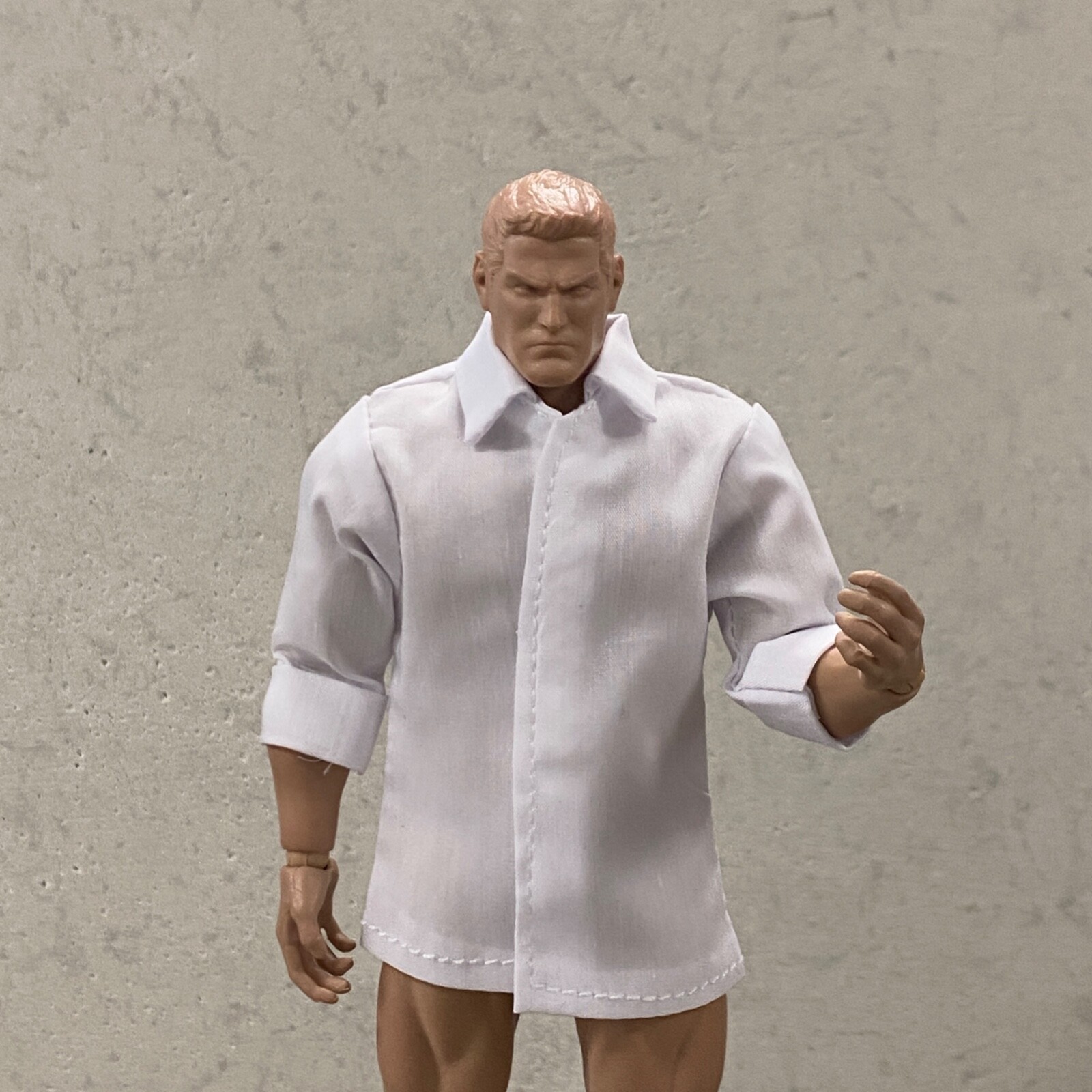 SU-RSV-SHT-WHT-L: 1/12 White Dress Shirt w/ roll-up sleeve for 6″ Muscular body